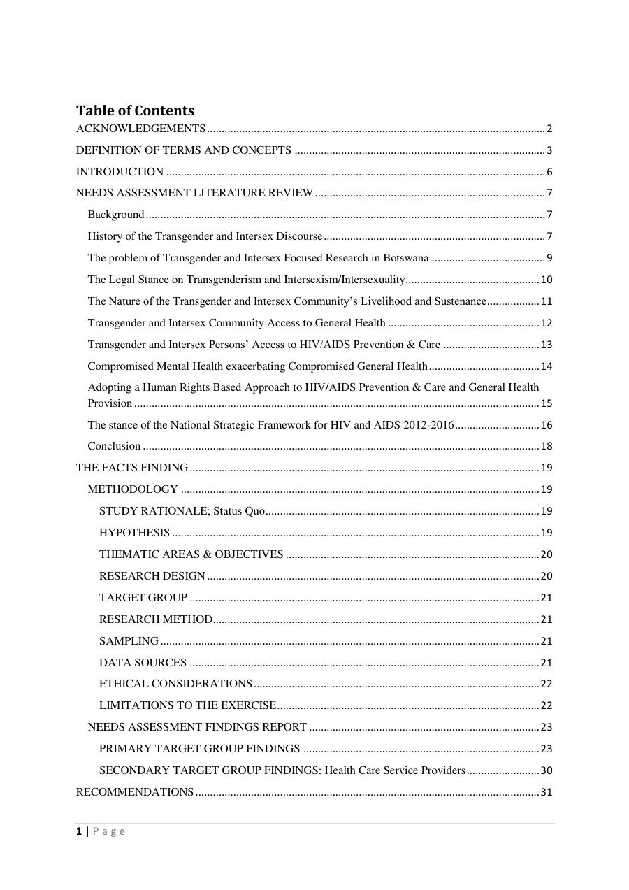 First page of Needs Assessment 2013