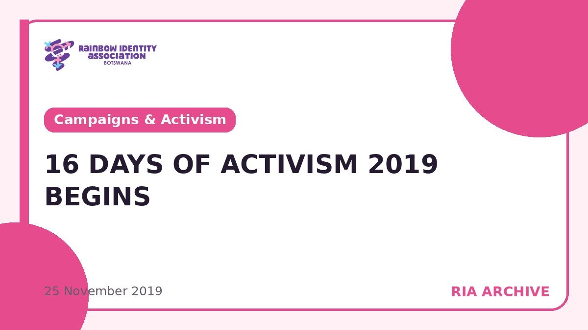 16 DAYS OF ACTIVISM 2019 BEGINS